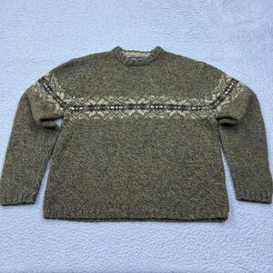 American Eagle Large Sweater 100% Wool Brown Fair Isle Gremlin Stripe
